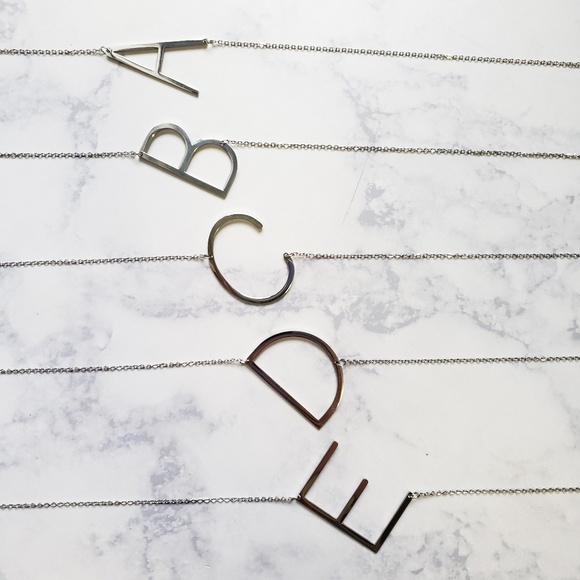 Monogram A-Z Block Letter Pendant Necklace Silver - Picture 2 of 7